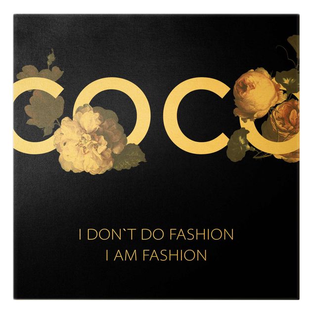 Quadro su tela oro - COCO - I dont´t do fashion rose in nero
