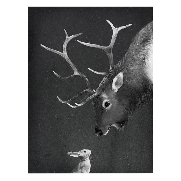 Riproduzioni su tela Illustrazione - Cervo e Coniglio Disegno in bianco e nero