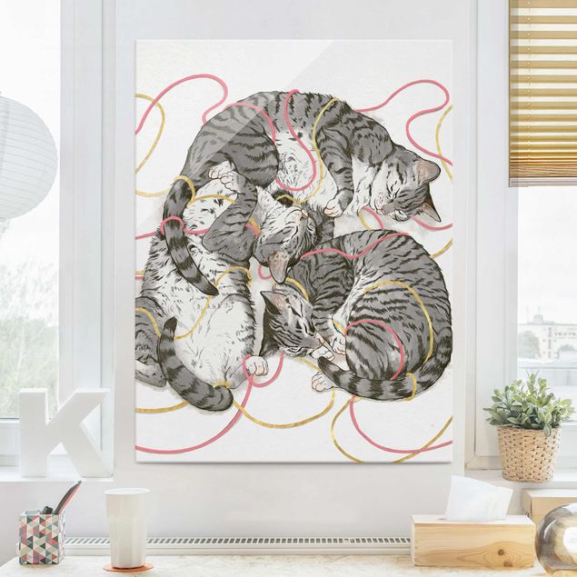 Quadro in vetro - Illustrazione Grey Cat Pittura - Verticale 4:3