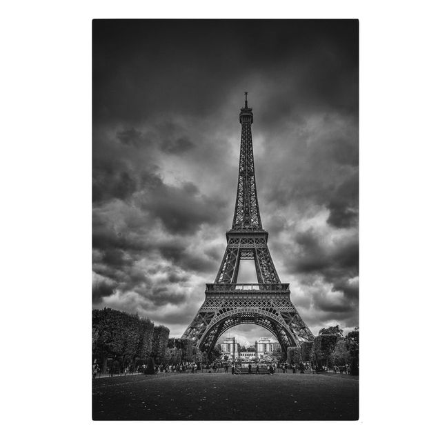 Stampe su tela Torre Eiffel davanti alle nuvole in bianco e nero