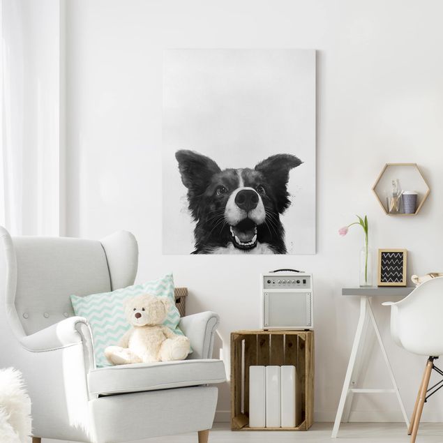 Quadri con cani Illustrazione - Cane Border Collie Pittura in bianco e nero
