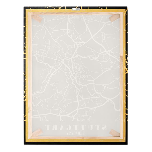 Quadro su tela oro - Pianta della città Stoccarda - Classico nero