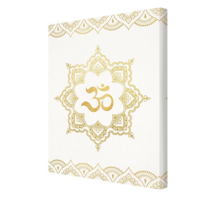 Stampa su tela - Mandala Om Illustrazione ornamento oro bianco - Verticale 4:3