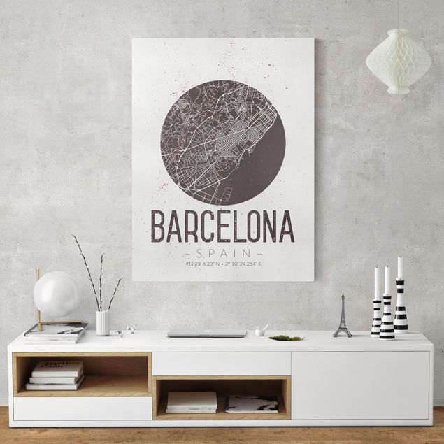 Tela mappamondo Mappa della città di Barcellona - Retrò