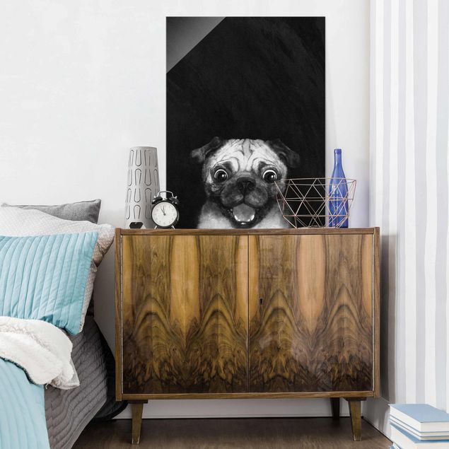 Lavagna magnetica vetro Illustrazione - cane carlino pittura su bianco e nero