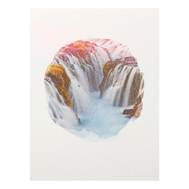 Quadro in vetro - Acquarelli - Bruarfoss cascata in Islanda - Verticale 4:3