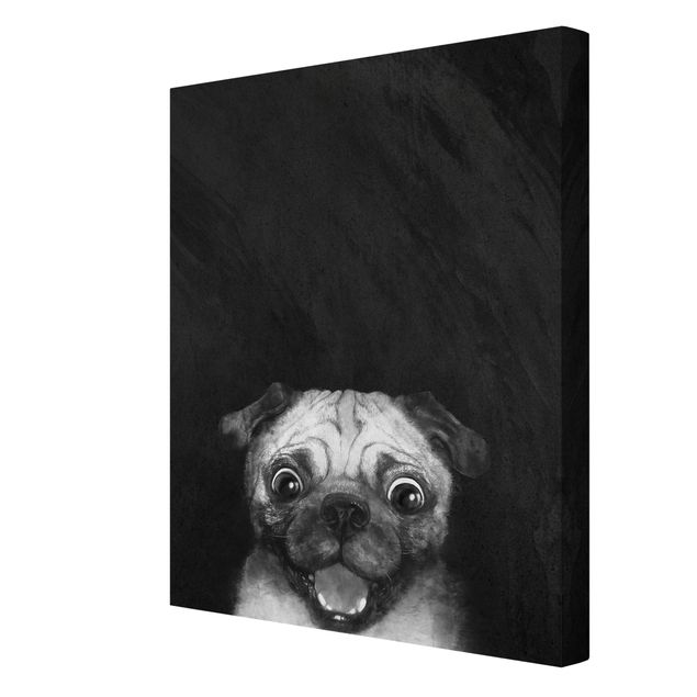 Quadro su tela animali Illustrazione - cane carlino pittura su bianco e nero