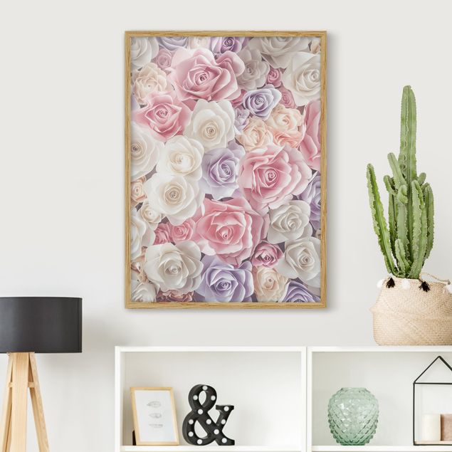 Poster con cornice - Pastel Paper Art Roses - Verticale 4:3