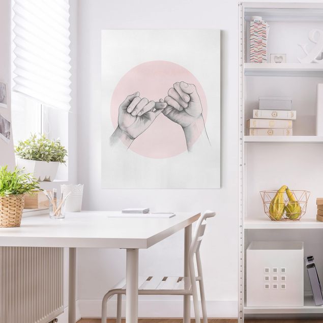Quadri moderni per soggiorno Illustrazione - Mani Cerchio dell'Amicizia Rosa Bianco