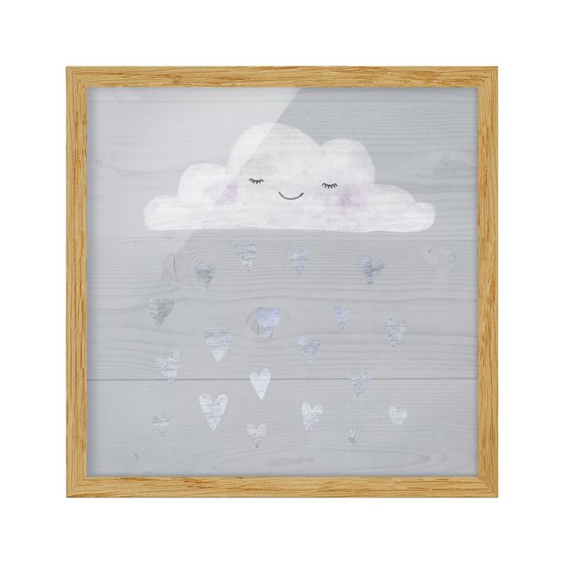 Poster con cornice - Cloud With Silver Hearts - Quadrato 1:1