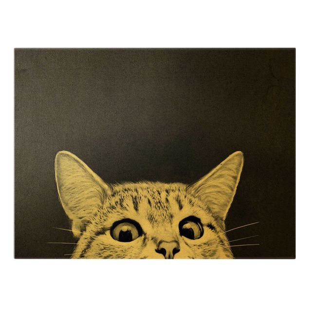 Quadro su tela oro - Illustrazione disegno di gatto bianco e nero