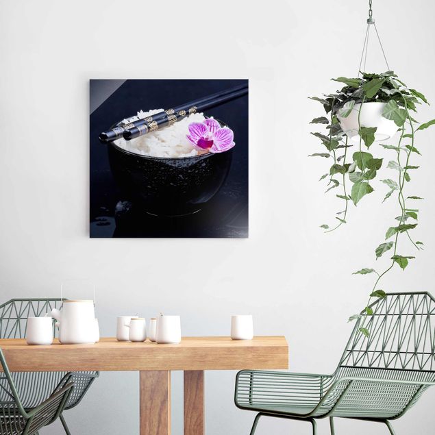 Quadro in vetro - Rice Bowl Con L'orchidea - Quadrato 1:1