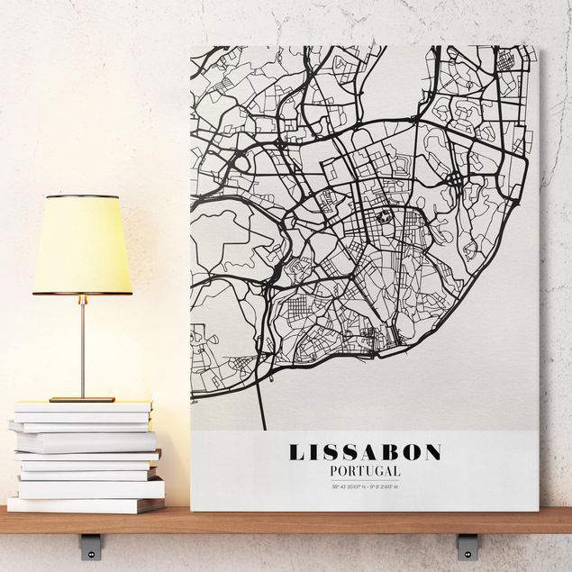Stampa su tela bianco e nero Mappa di Lisbona - Classica