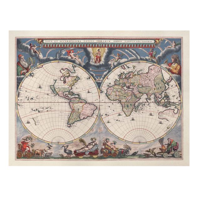 Stampa su tela - Storico Mappa del mondo Nova et Accuratissima del 1664 - Orizzontale 3:4