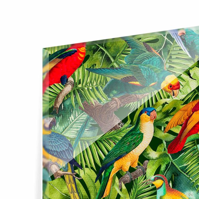 Quadro in vetro - Colorato collage - Parrot In The Jungle - Orizzontale 2:3