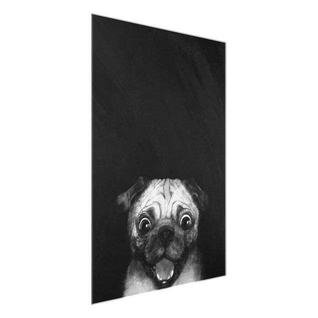 Quadro in vetro - Illustrazione Pug Dog Pittura Su Bianco e nero - Verticale 4:3