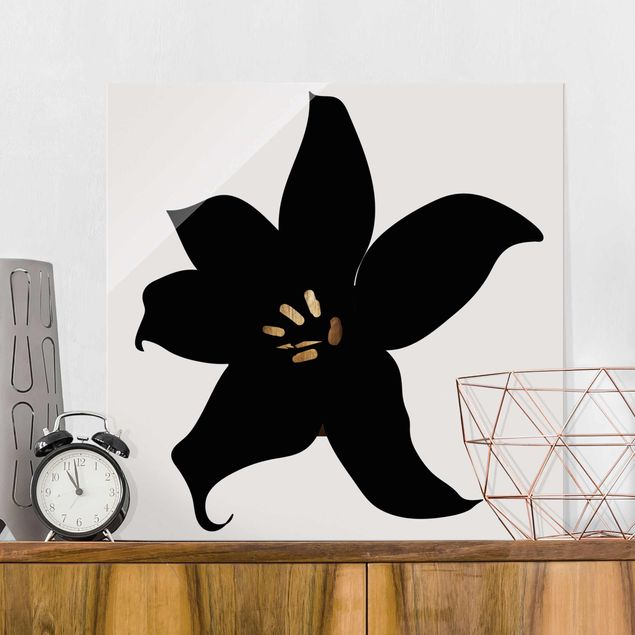 Lavagna magnetica in vetro Mondo vegetale grafico - Orchidea nera e oro