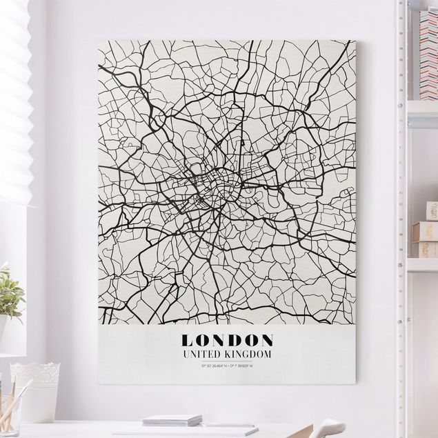 Stampe su tela bianco e nero Mappa di Londra - Classica