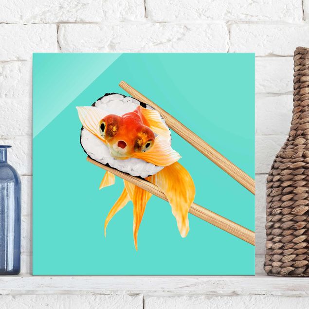 Quadro in vetro - Sushi con Goldfish - Quadrato 1:1