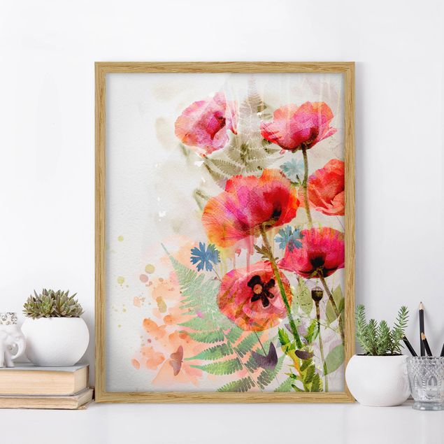 Poster con cornice - Watercolor Poppy Flowers - Verticale 4:3
