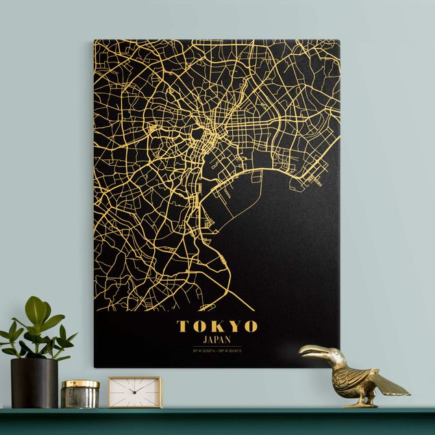 Tela mappamondo Mappa di Tokyo - Nero classico