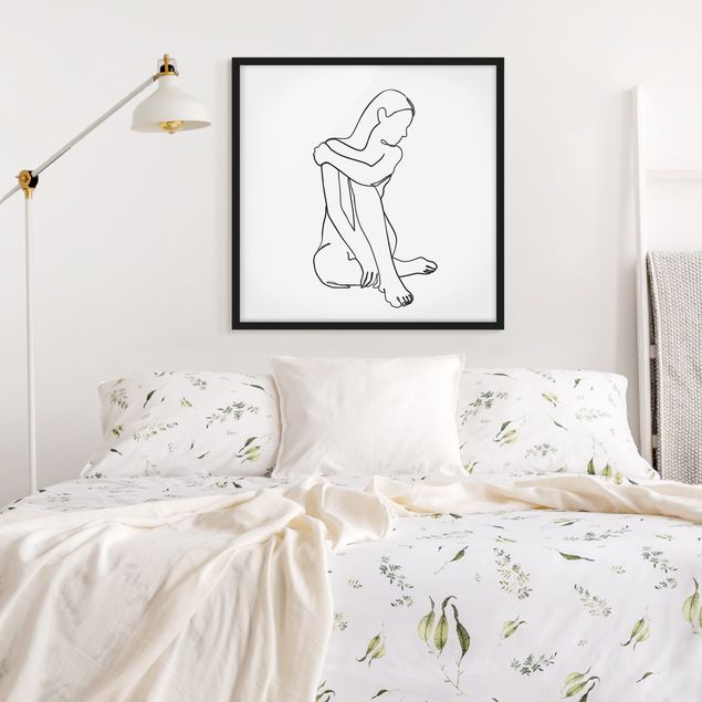 Poster con cornice - Line Art Nudo donna Bianco e nero - Quadrato 1:1