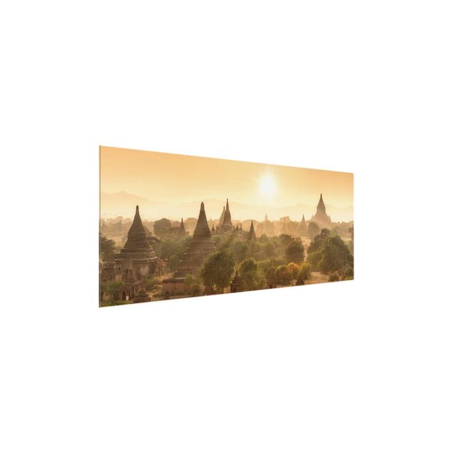 Quadro in vetro - Tramonto su Bagan