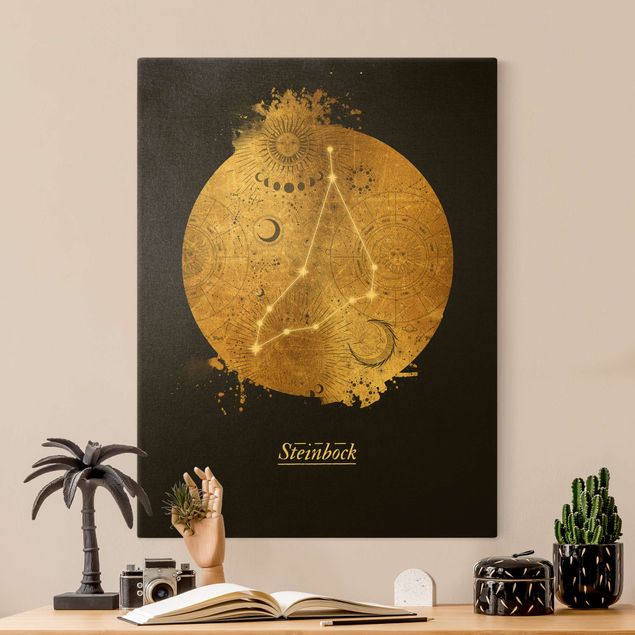 Quadro su tela oro - Segno zodiacale Capricorno in grigio e oro