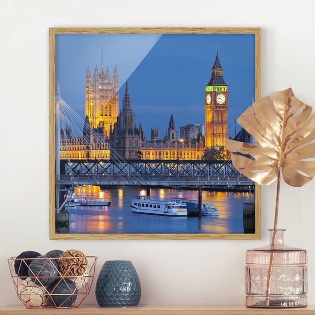 Poster con cornice - Big Ben And Westminster Palace In London At Night - Quadrato 1:1