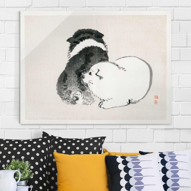 stampe animali Disegno vintage asiatico cagnolino bianco e nero