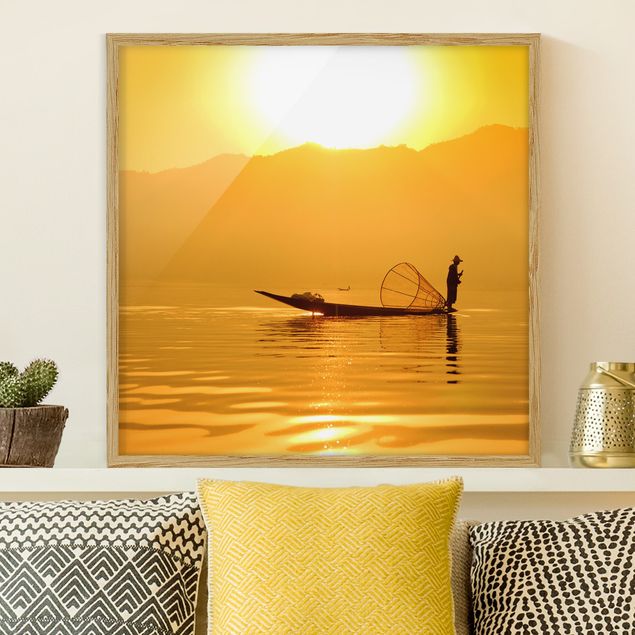 Poster con cornice - Fisherman In Sunrise - Quadrato 1:1