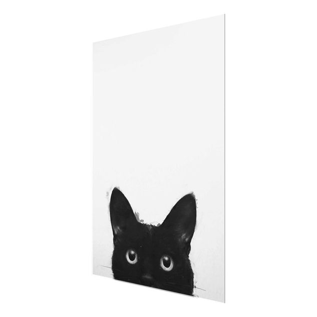 Quadro in vetro - Illustrazione pittura Gatto nero su bianco - Verticale 4:3