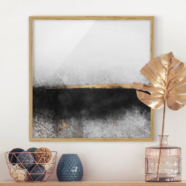 quadro astratto moderno Orizzonte astratto dorato in bianco e nero