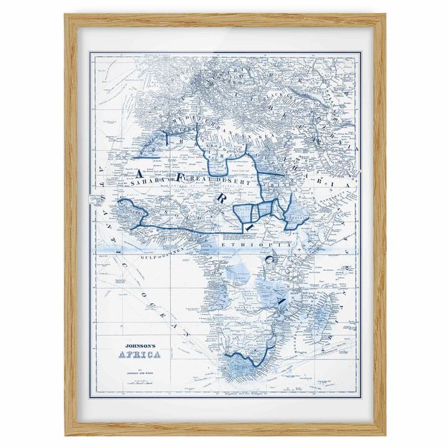 Poster con cornice - Mappa In Toni Di Blu - Africa - Verticale 4:3