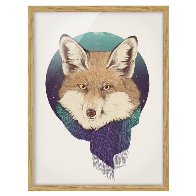 Poster con cornice - Illustrazione Fox Luna Viola Turchese - Verticale 4:3