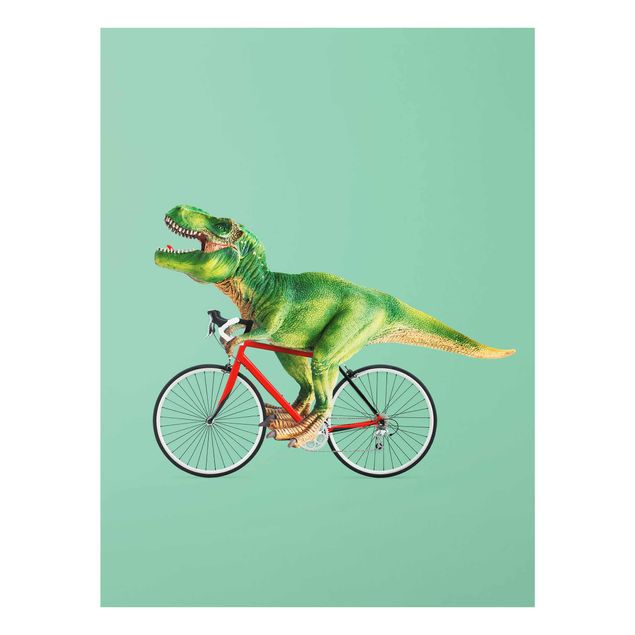 Quadro in vetro - Dinosauro con la bicicletta - Verticale 4:3