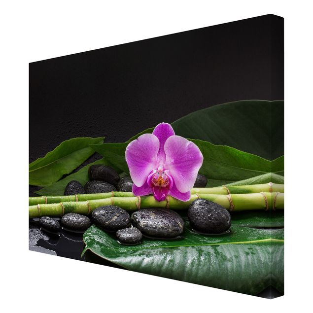 Stampa su tela - Green Bamboo Con L'orchidea Blossom - Orizzontale 3:4