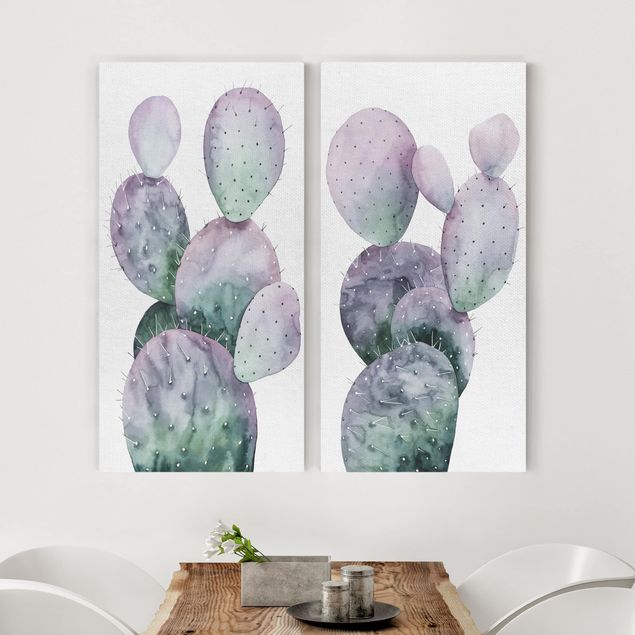 Quadro su tela fiori Cactus in viola Set I