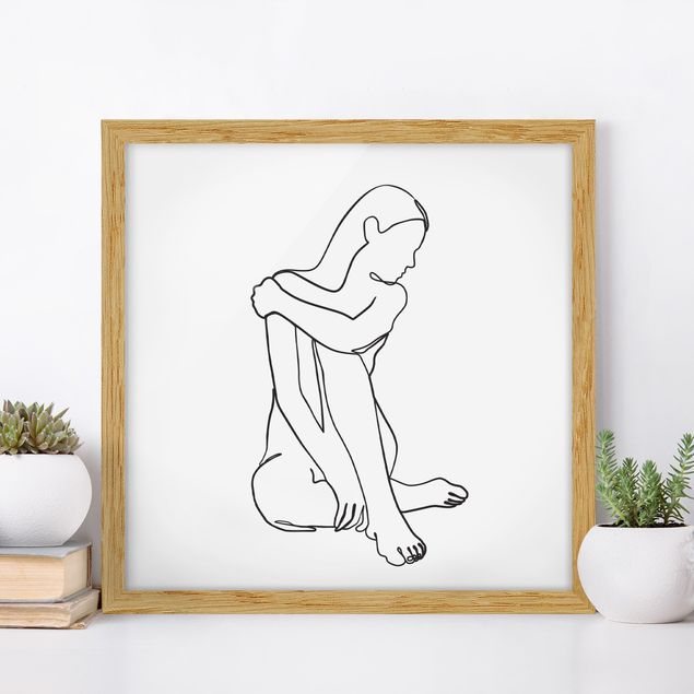 Poster con cornice - Line Art Nudo donna Bianco e nero - Quadrato 1:1