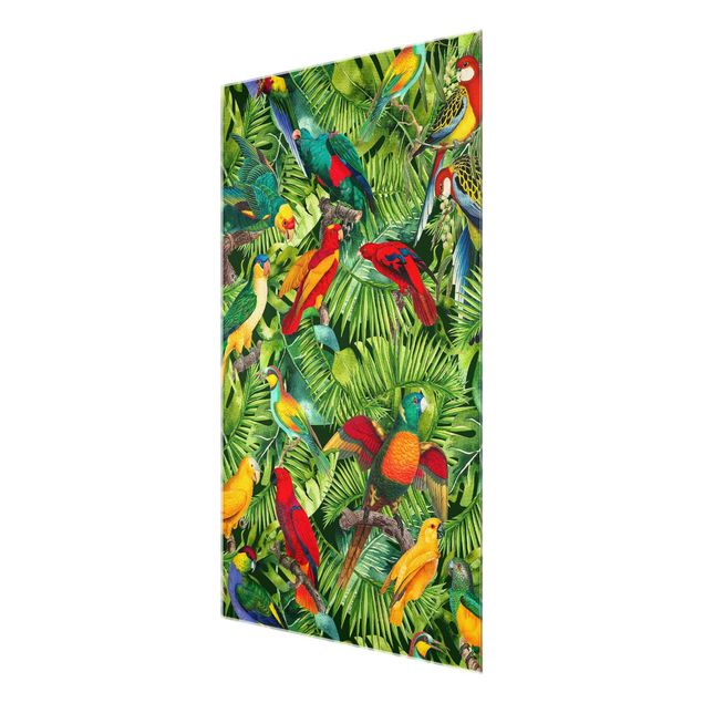 Quadro in vetro - Colorato collage - Parrot In The Jungle - Verticale 3:2