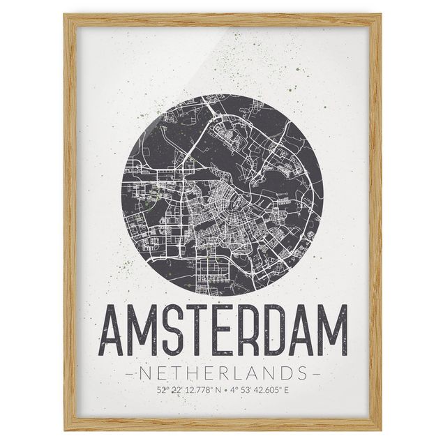 Poster con cornice - Amsterdam City Map - Retro - Verticale 4:3