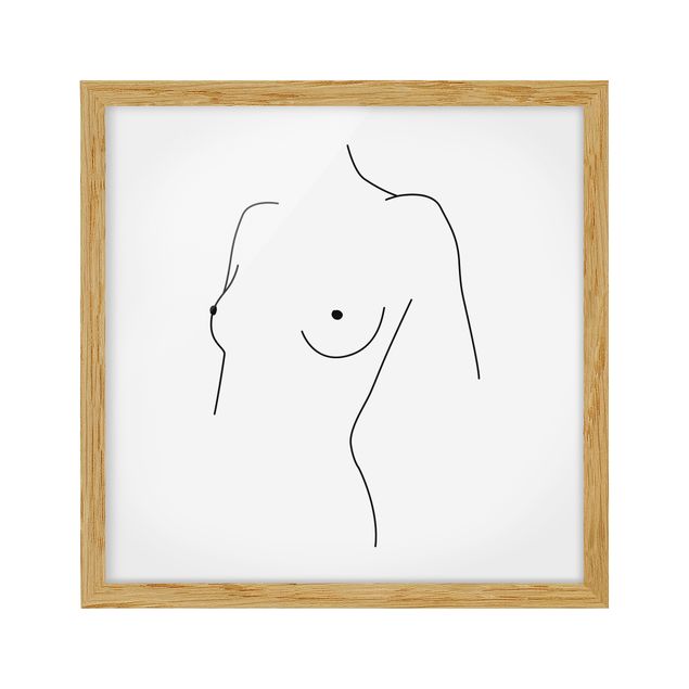 Poster con cornice - Line Art Nudo Busto donna Bianco e nero - Quadrato 1:1