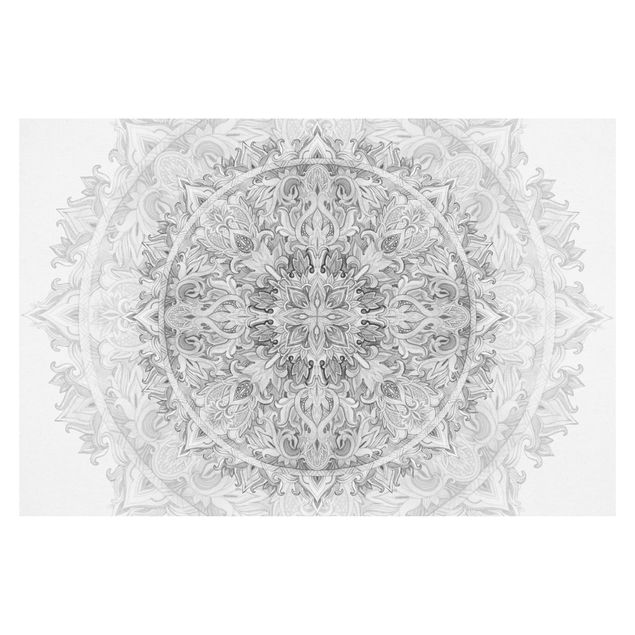 Carta da parati - Mandala Acquerello Ornament Pattern Bianco e nero