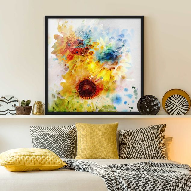 Poster con cornice - Watercolor Sunflowers - Quadrato 1:1