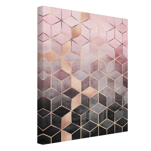 Riproduzione quadri su tela Geometria dorata rosa-grigio