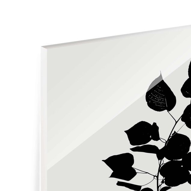 Quadro in vetro - Mondo vegetale grafico - Foglie nere - Verticale 3:2
