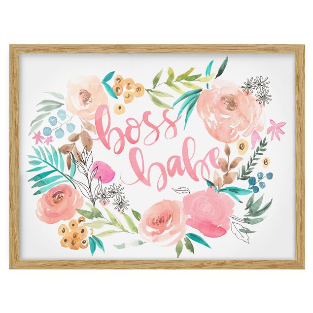 Poster con cornice - Pink Flowers - Boss Babe - Orizzontale 3:4