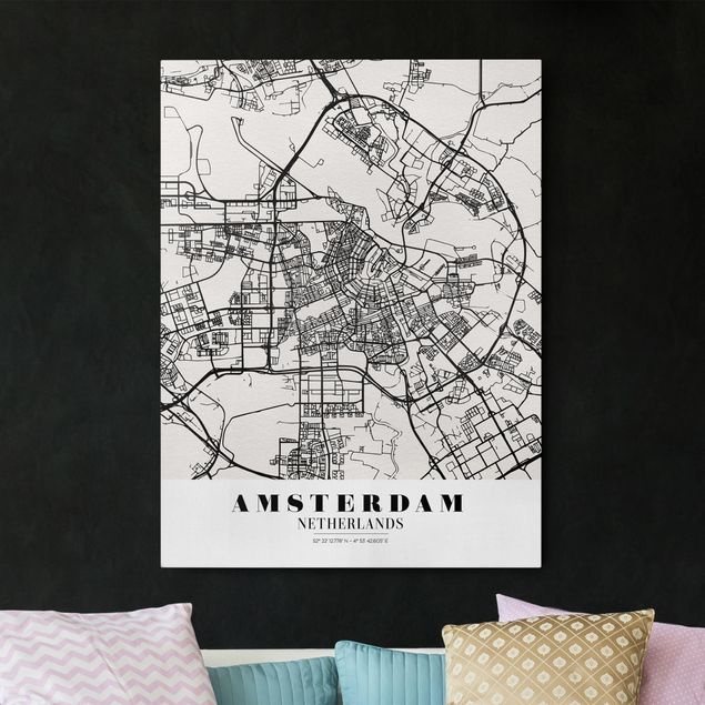Tele bianco e nero Mappa della città di Amsterdam - Classica