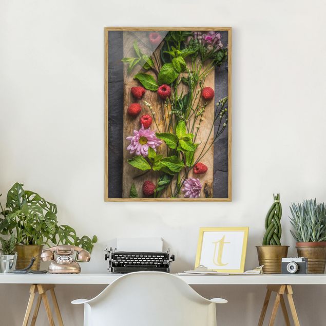 Poster con cornice - Flowers Raspberry Mint - Verticale 4:3