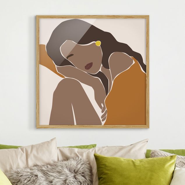 Poster con cornice - Line Art Woman Marrone Beige - Quadrato 1:1